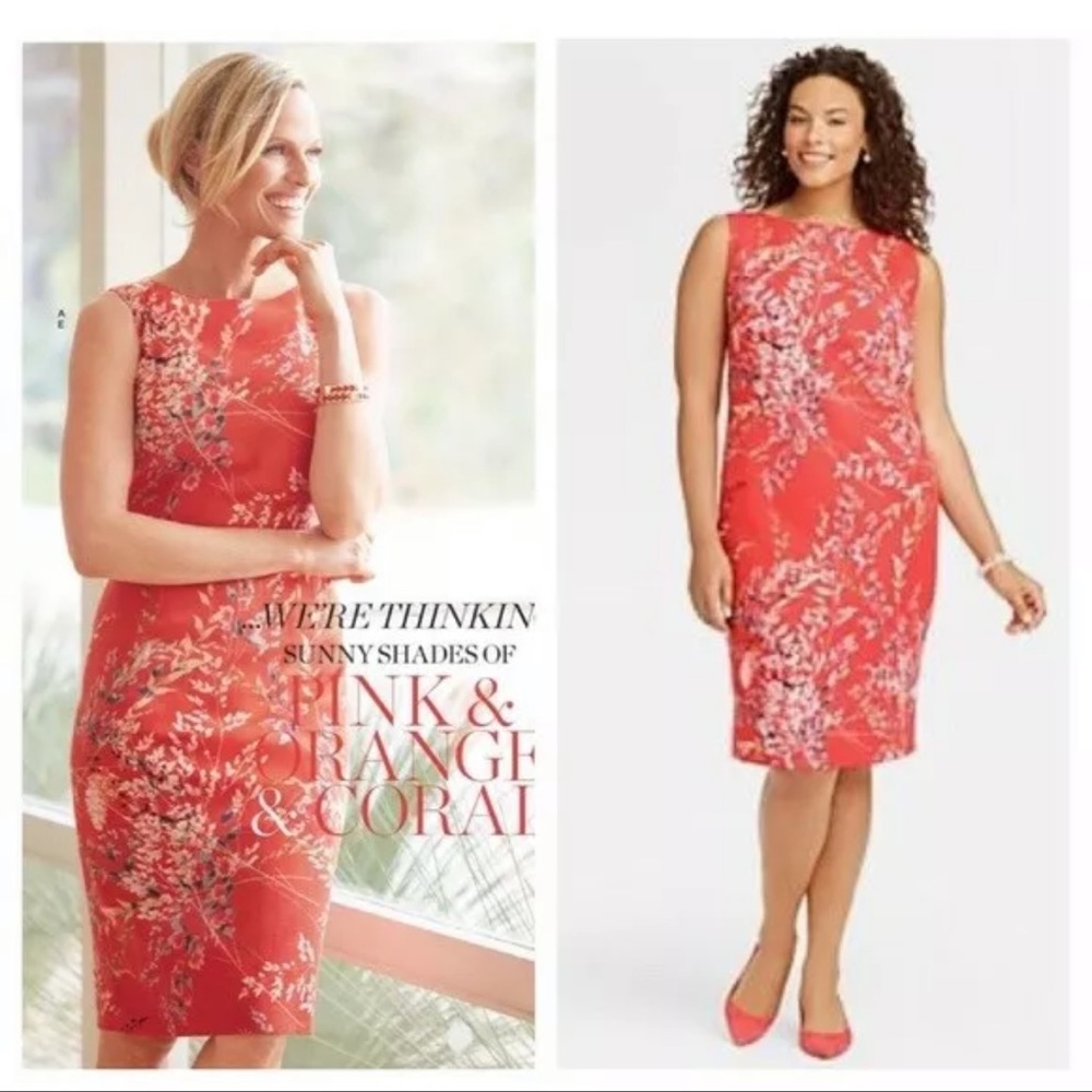 Talbots Coral Floral Sleeveless Sheathe Dress